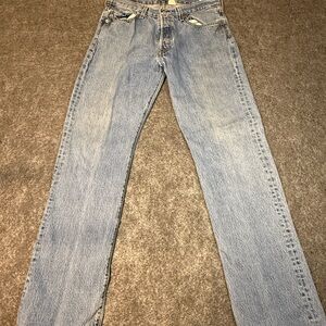 Levi's 501 Relaxed Straight Button Fly Jeans Mens Sz 34X34 Blue Denim Distressed